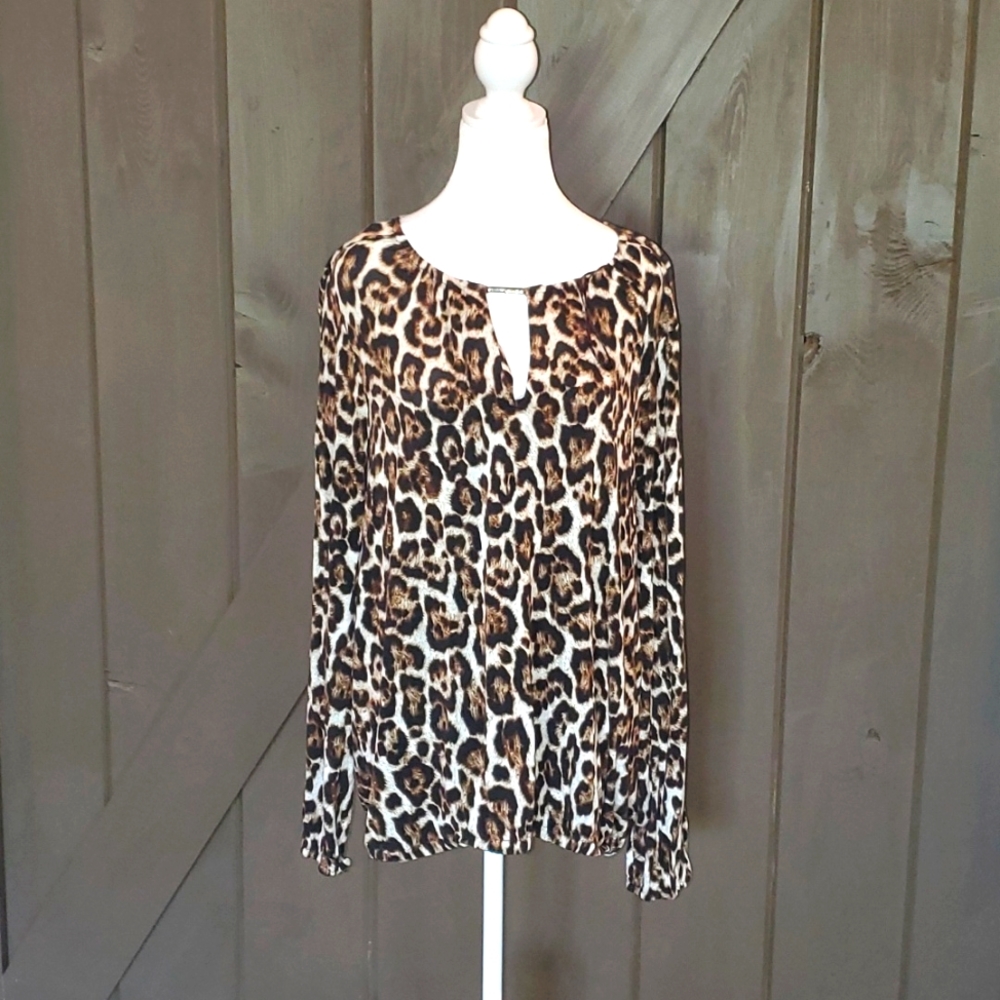 Vintage Michael Kors Leopard Print Peasant Top (L)